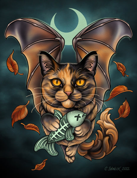 Halloween Cat Pair - Witch and Bat